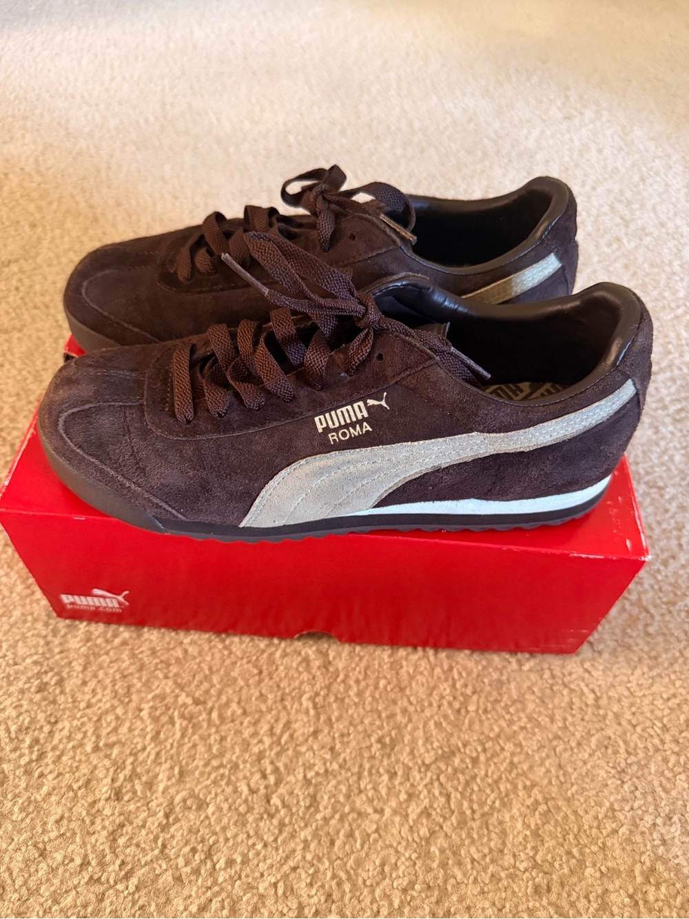 Puma Roma Brown Suede Sneakers with Gray Formstripe